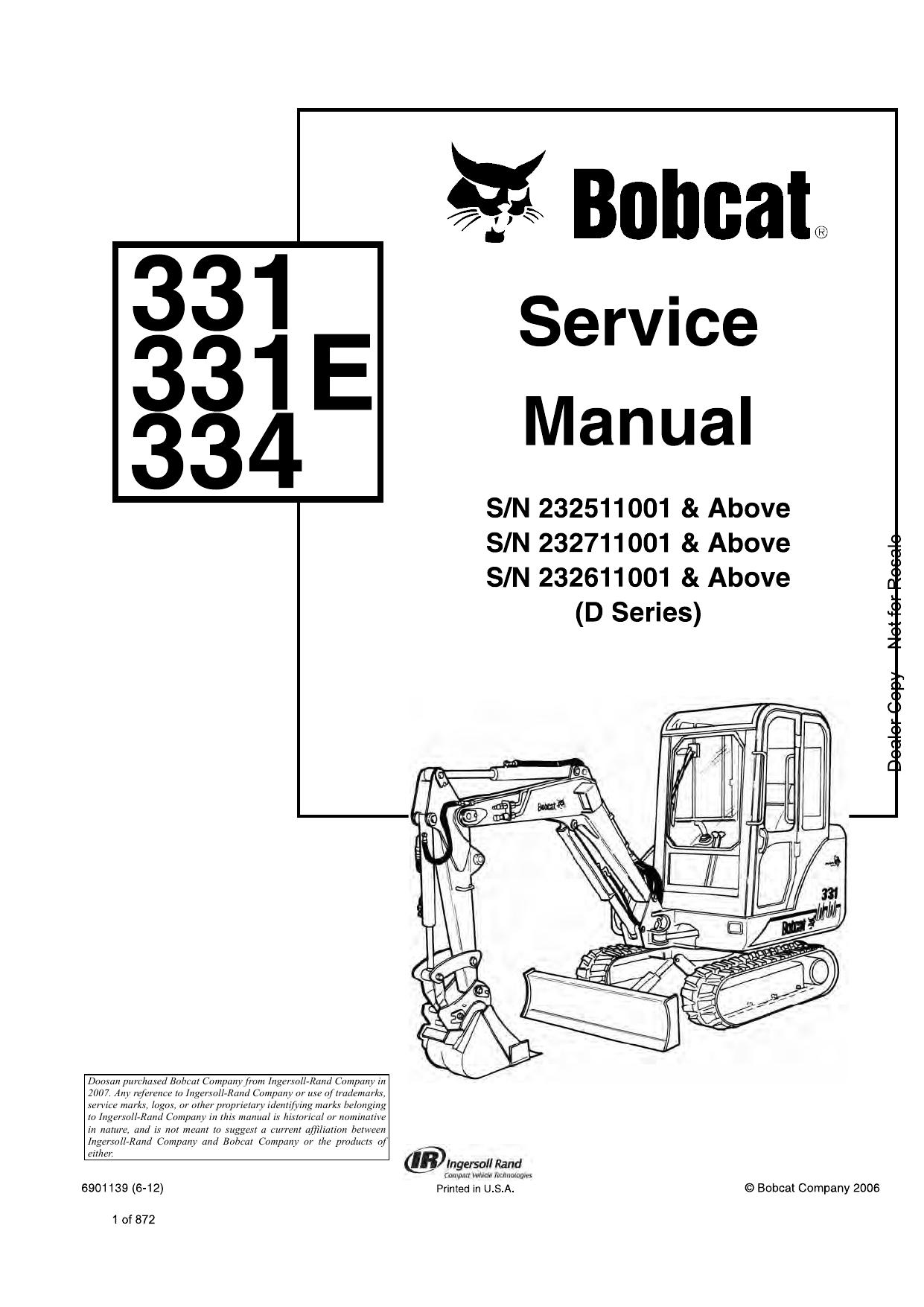 331 331E 334 Excavator Service Manual Bobcat
